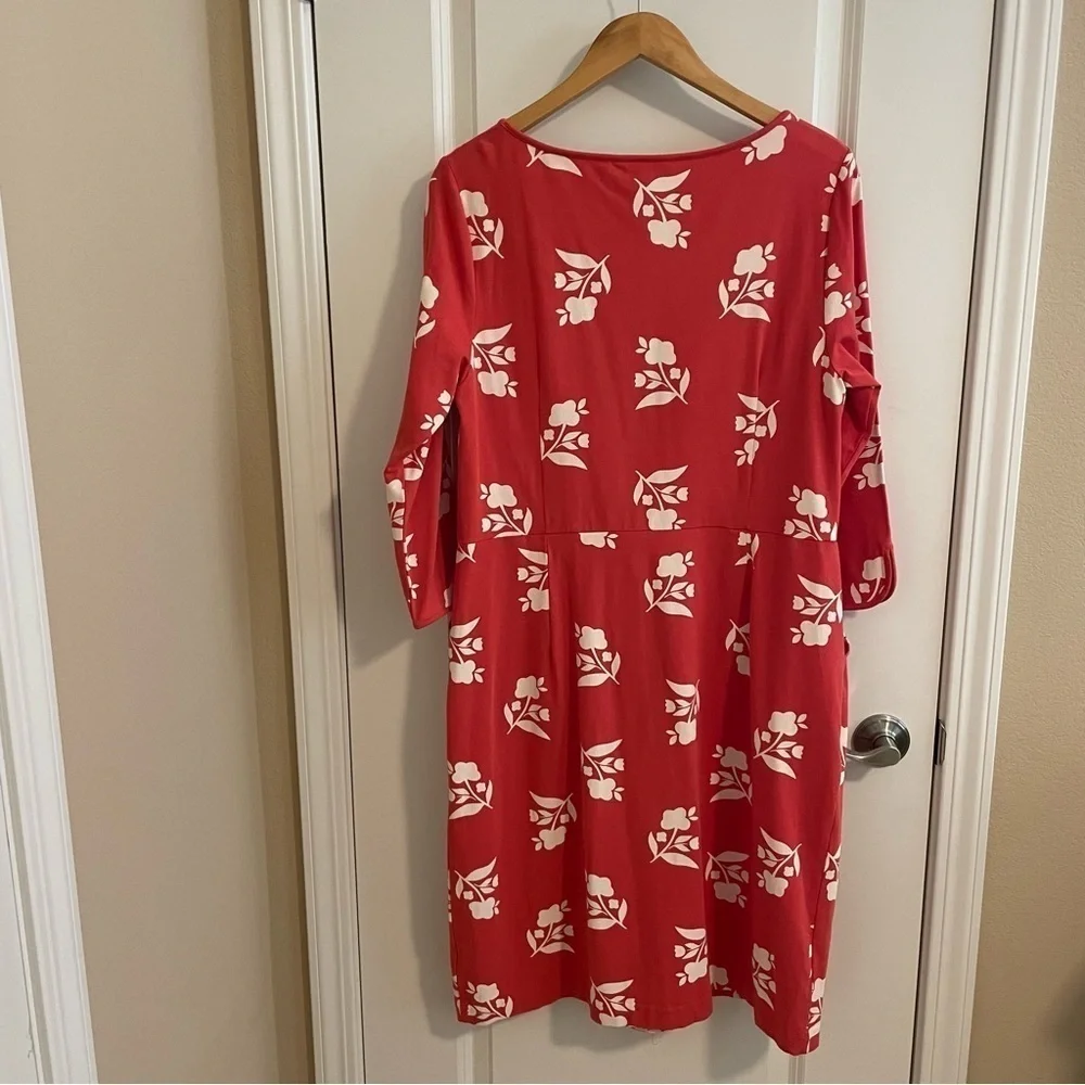 Boden Jessie Jersey Knit Dress Floral Print Coral Red Meadow Motif Size 14